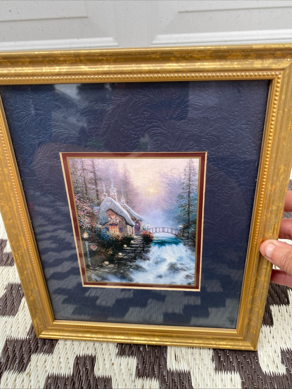 Framed Cottage River Print in Gold Frame